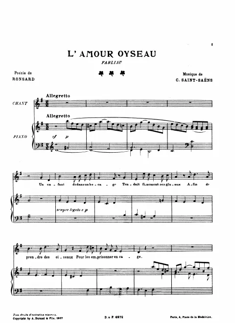 First page of Cinq poèmes de Ronsard