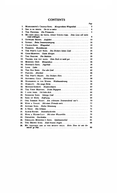 First page of Selected songs for low voice with English-German text