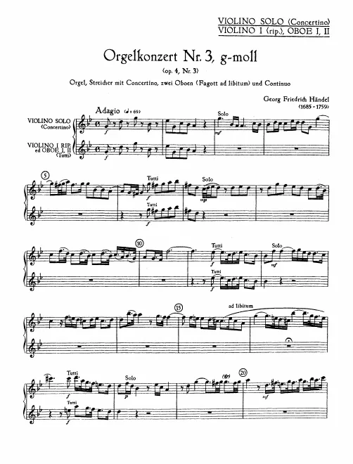 First page of Organ Concerto in G minor