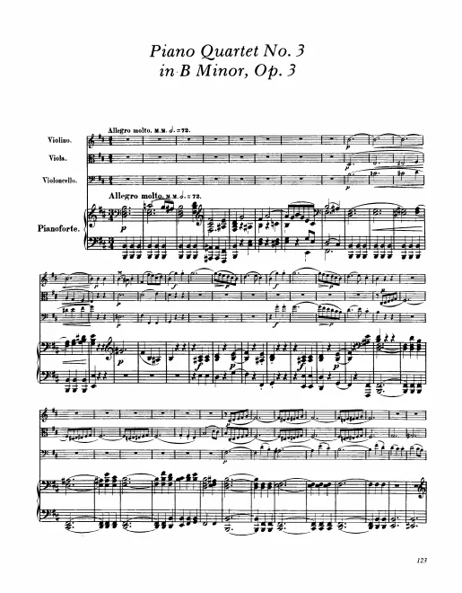 First page of Piano Quartet No.3 in B minor, Op.3