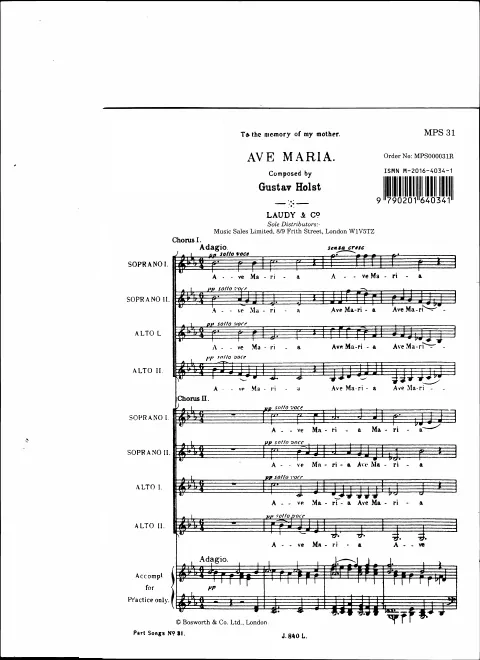 First page of Ave Maria to the memory of my mother