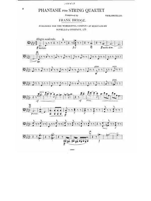 First page of Phantasie for String Quartet
