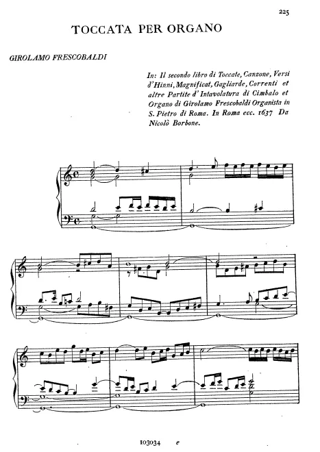 First page of Toccata quinta sopra i pedali per l'organo, e senza