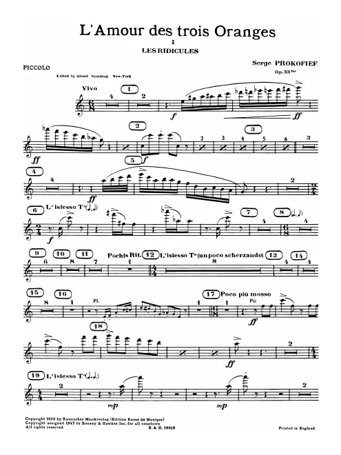 First page of The Love for Three Oranges. Symphonic suite from the opera
