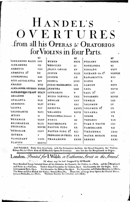 First page of Handel's overtures from all his operas & oratorios