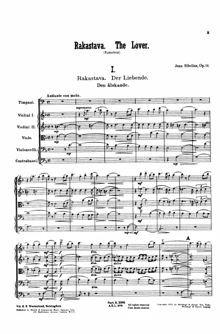First page of Rakastava ; Der Liebende ; Kanteletar ; The Lover