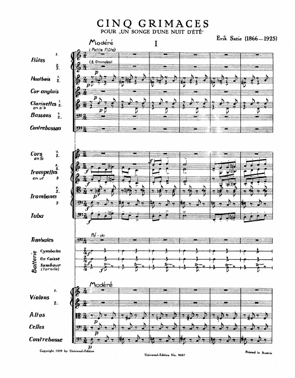 First page of 5 Grimaces pour Le songe d'une nuit d'été