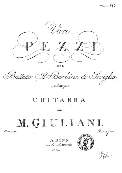 First page of Vari pezzi del balletto Il Barbiere di Seviglia