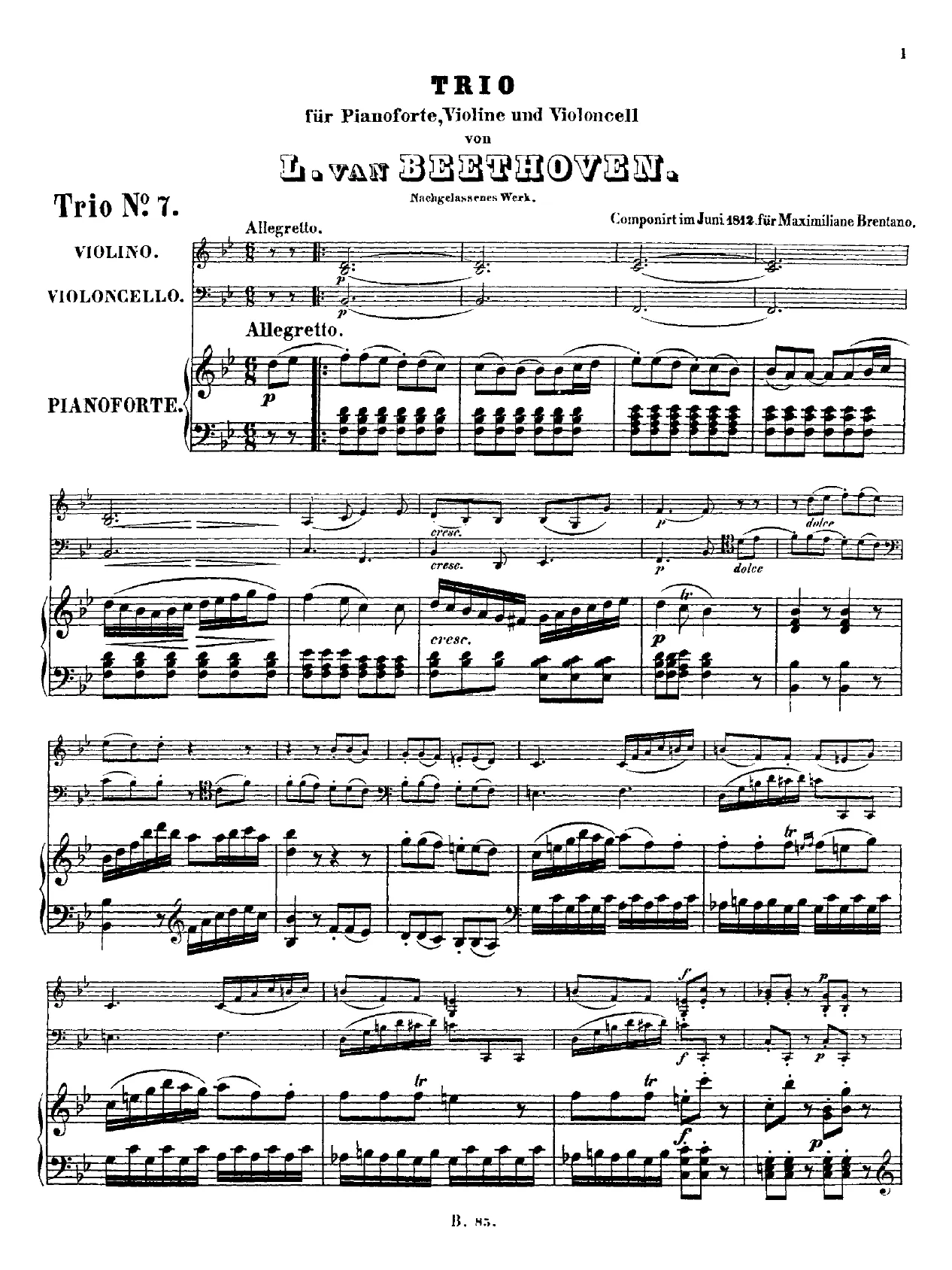 First page of Allegretto for Piano Trio