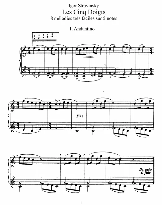First page of Les cinq doigts