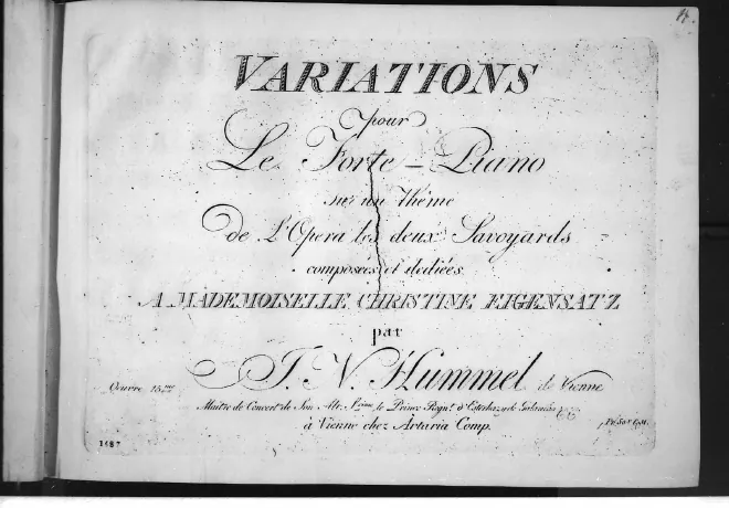 First page of Variations pour le forte-piano sur un thème de l'opéra 'Les deux Savoyards' (de Dalayrac)