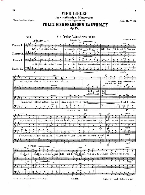 First page of Vier Lieder für vierstimmigen Männerchor