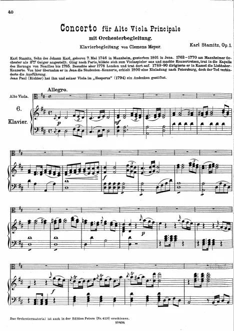 First page of Viola Concerto in D major