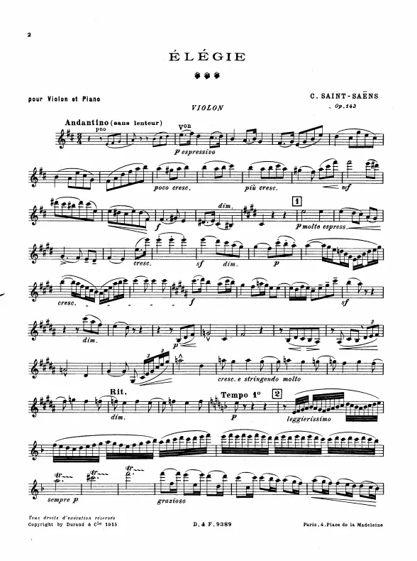 First page of Élégie, Op.143