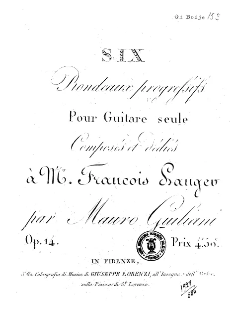 First page of Six rondeaux progresifs pur la guitarre