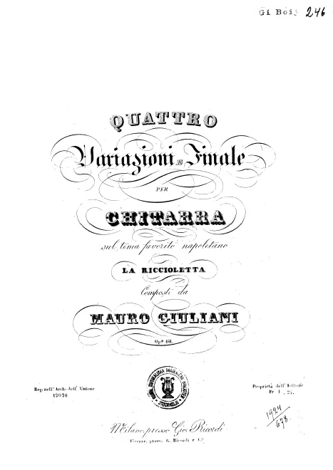 First page of Quattro variazioni e finale sul tema Riccioletta