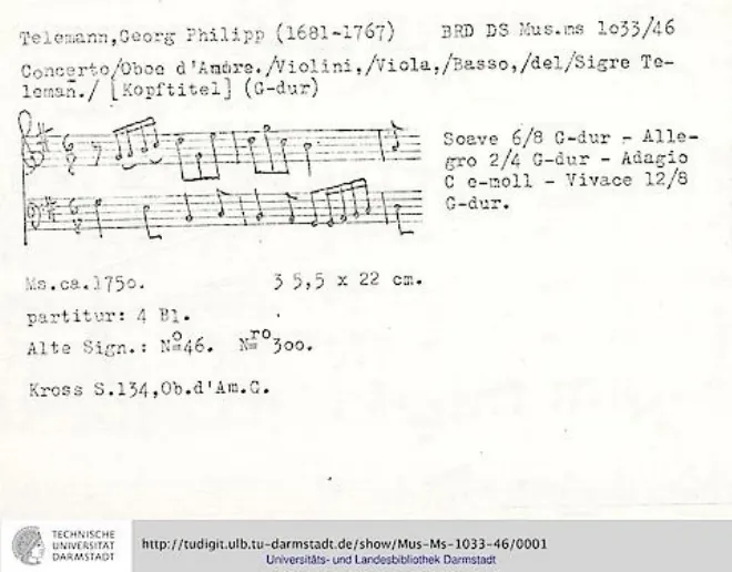 First page of Concerto for Oboe d'amore in G major