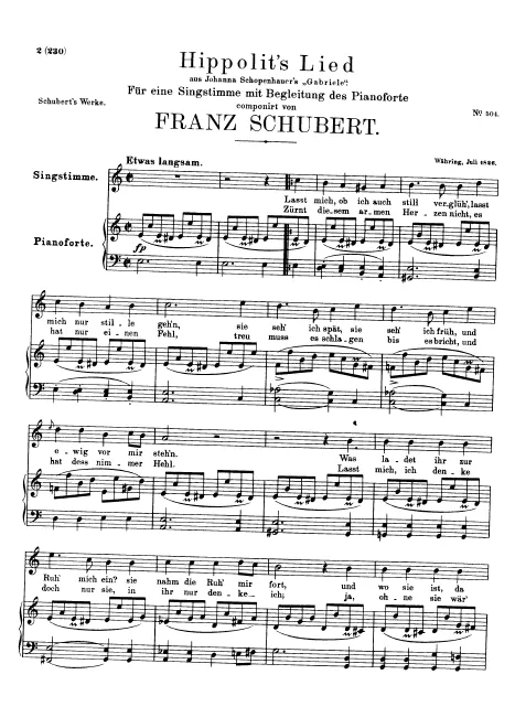 First page of Hippolits Lied