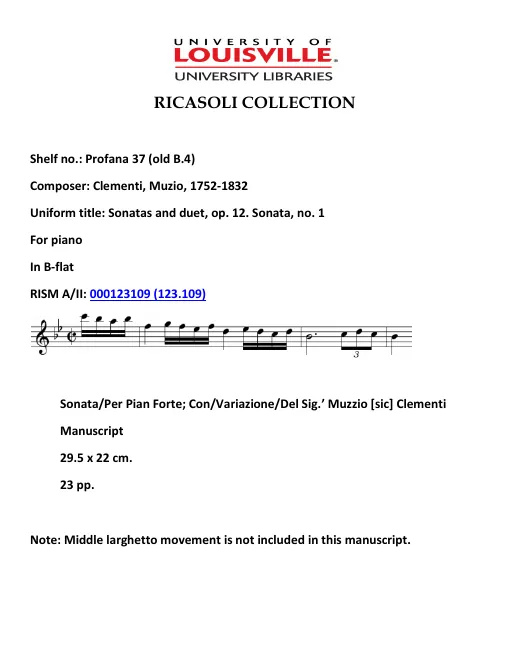 First page of Four Piano Sonatas and a Duet