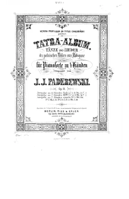First page of Tatra-Album: Tänze und Lieder des polnischen Volkes aus Zakopane