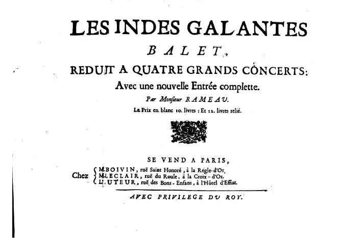 First page of Les Indes galantes