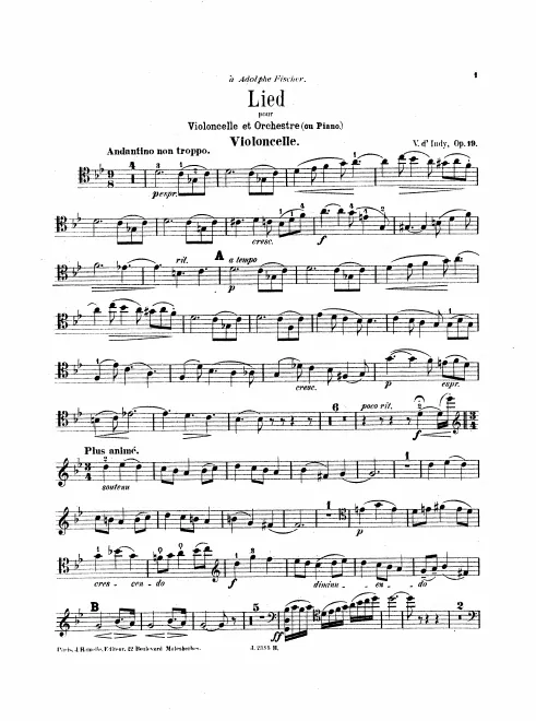 First page of Lied for Cello and Orchestra