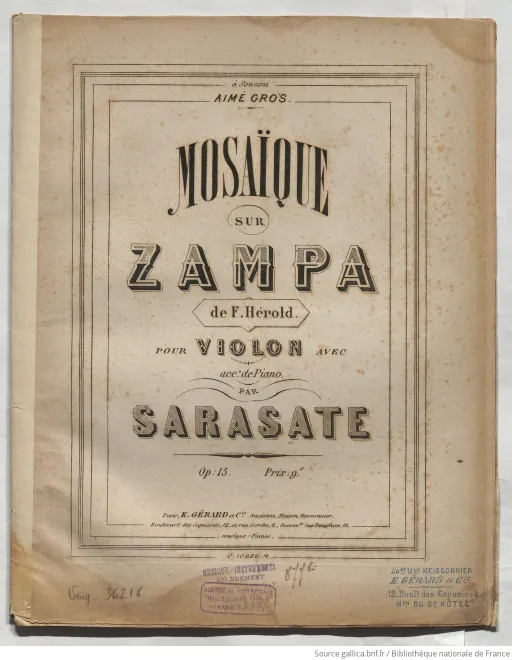 First page of Mosaïque sur Zampa de F. Hérold pour violon avec accompagnement de piano