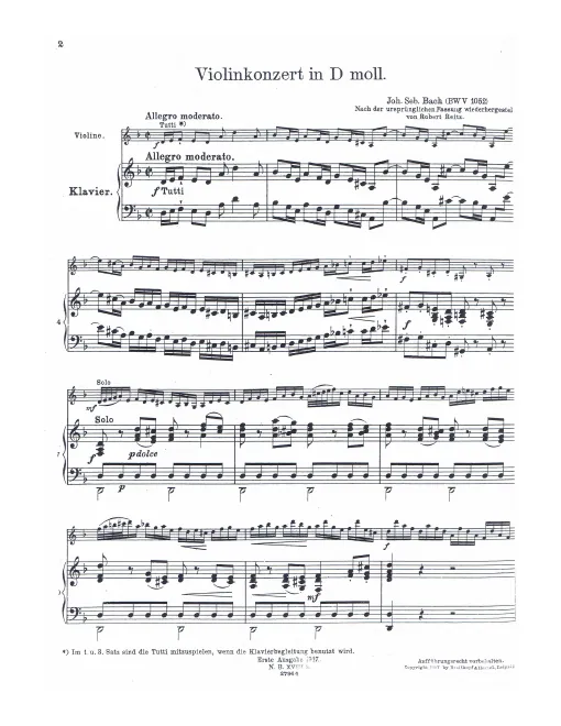 First page of Violin (or Organ?) Concerto in D minor