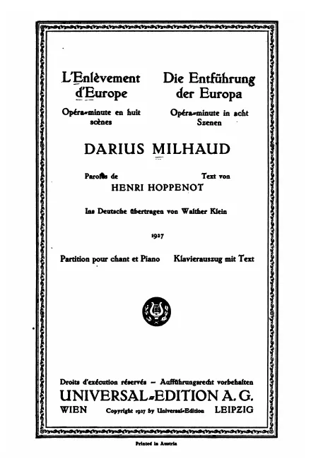 First page of L'Enlèvement d'Europe